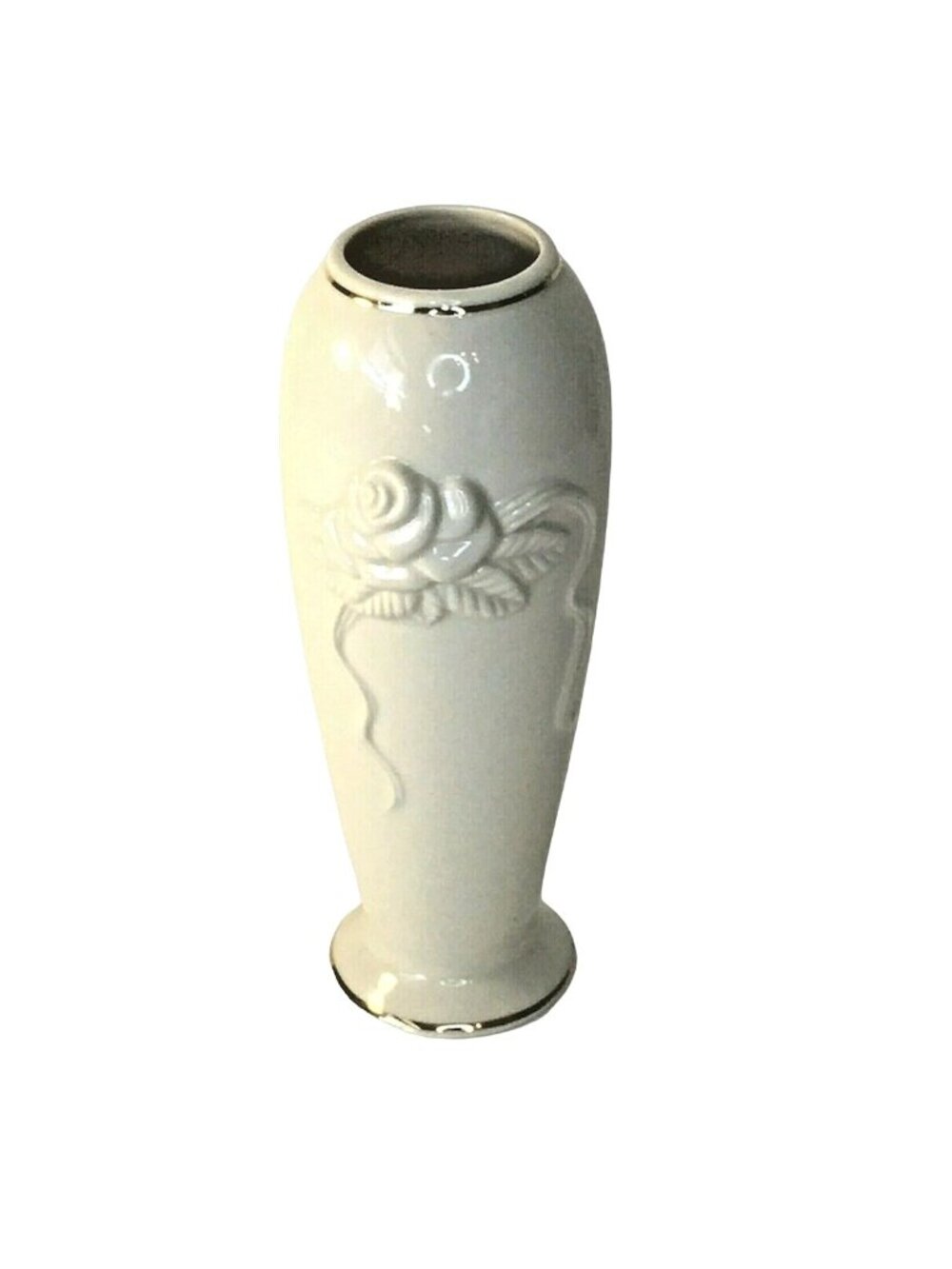 Vintage Lenox Rose Blossom Bud Vase 7.5" Ivory Porcelain 24K Gold Trim Embossed